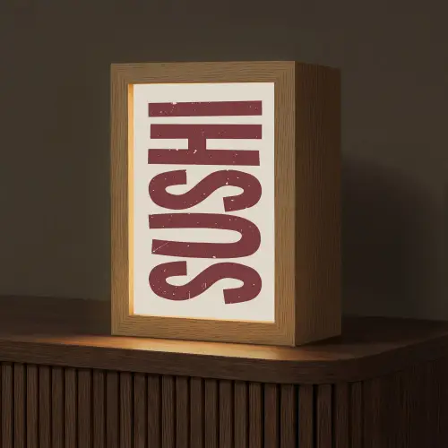 Sushi - Rood - Japandi - Decoratie Light Box met kabel (Tafellamp) klein -z3d_website
