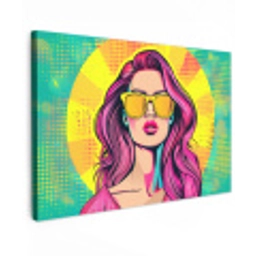 Zonnebril - Vrouw - Zonnig - Geel Tuinposter op houten frame 2 cm dik klein -3d