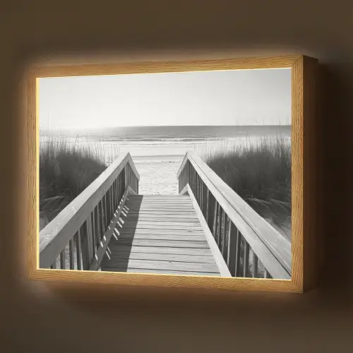 Loopbrug - Hout - Strand - Zee Light Box met batterij (Wandlamp) middel -z3d_website