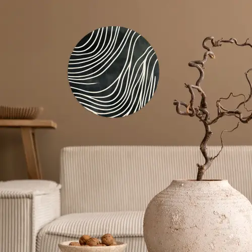 Lijnen - Patroon - Abstract - Wit Wandcirkel behangsticker klein -sfeer1