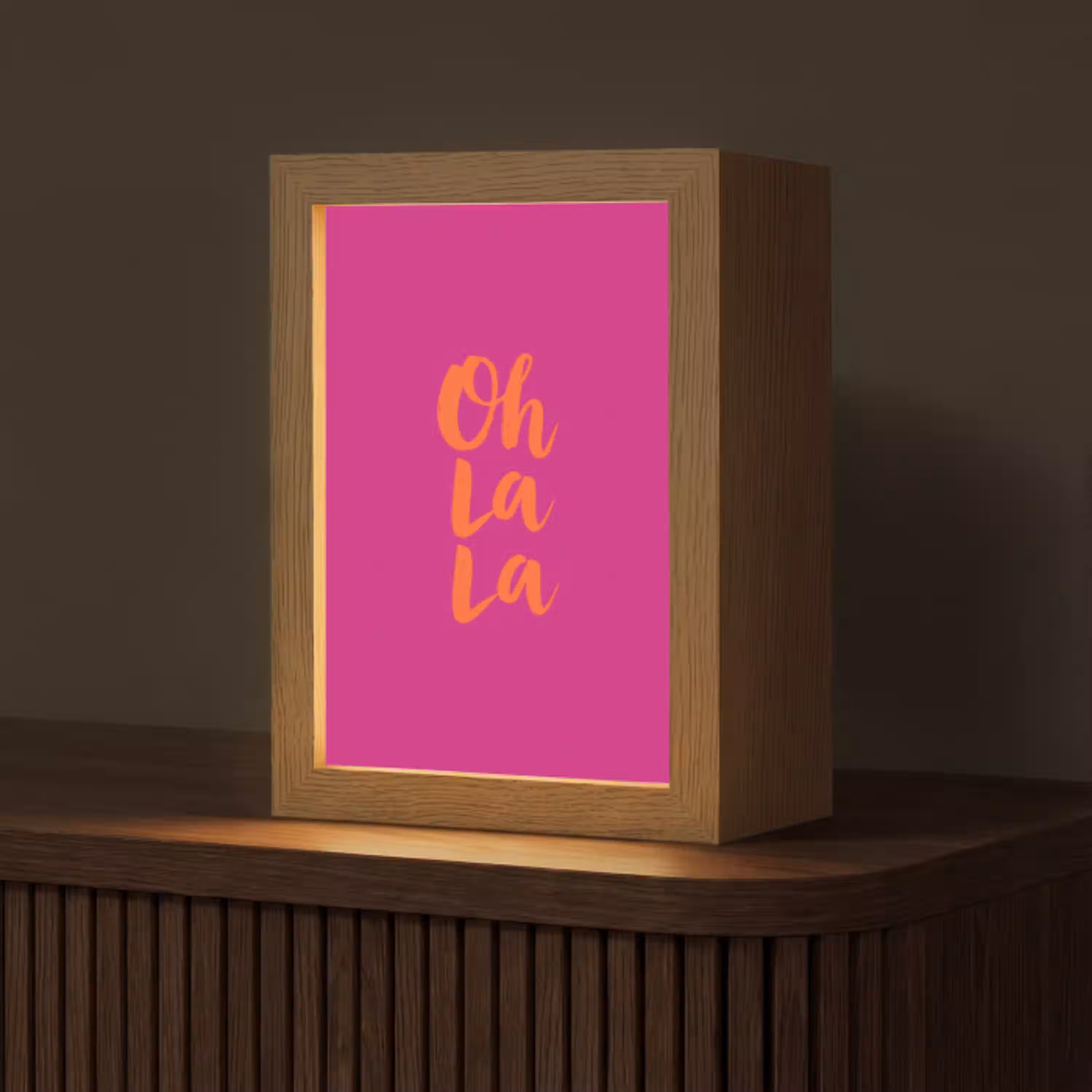 Oh la la - Roze - Oranje - Minimalistisch Light Box met kabel (Tafellamp) klein -z3d_website
