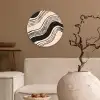 Golven - Zwart - Zandkleur Wandcirkel kunststof plaat 5mm dik klein -sfeer1