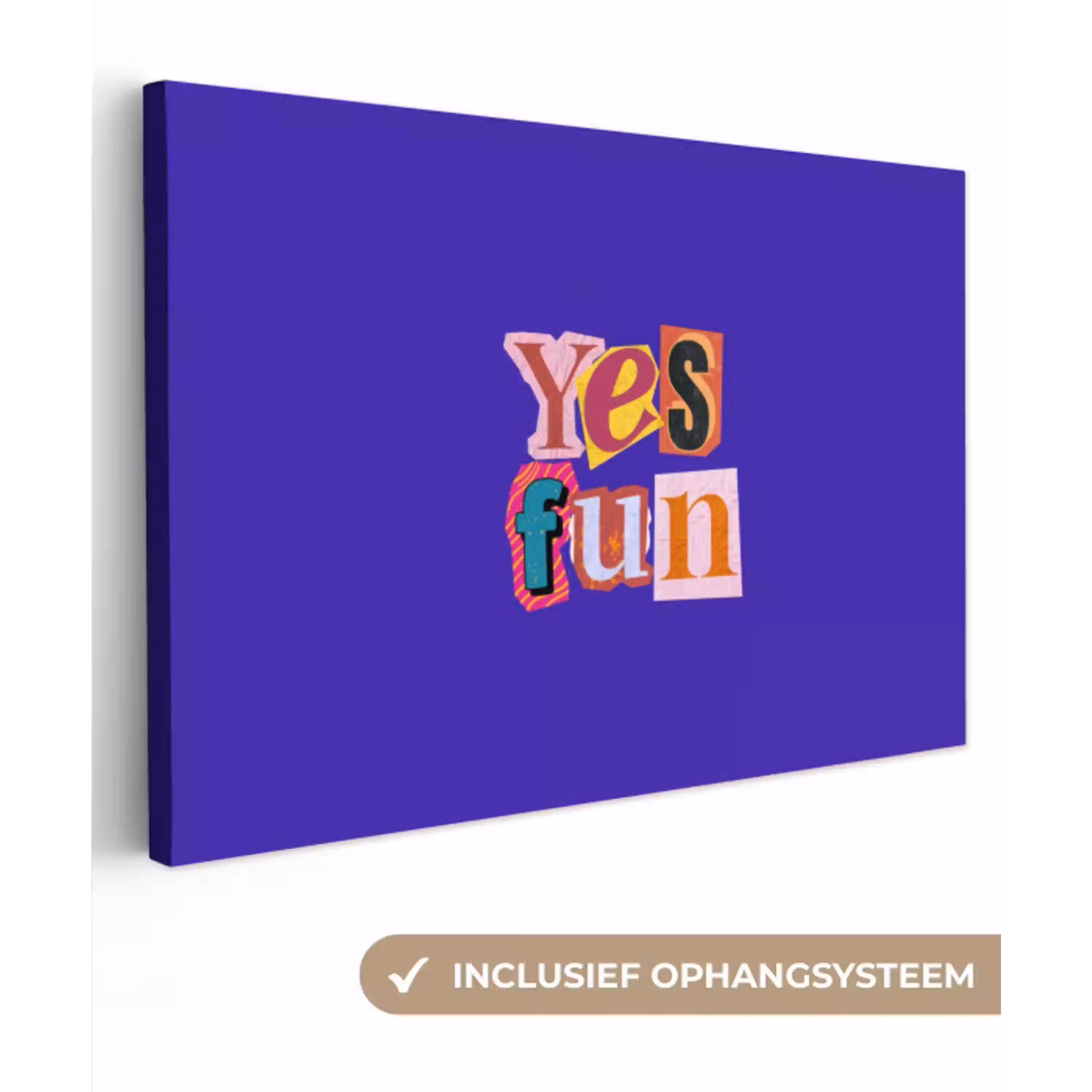 Yes fun - Kleurrijk - Collage-stijl canvas 2cm klein -3d