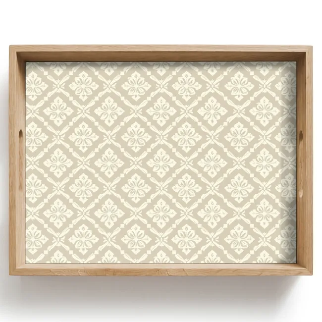 Tray - Floral - Ornament - Beige