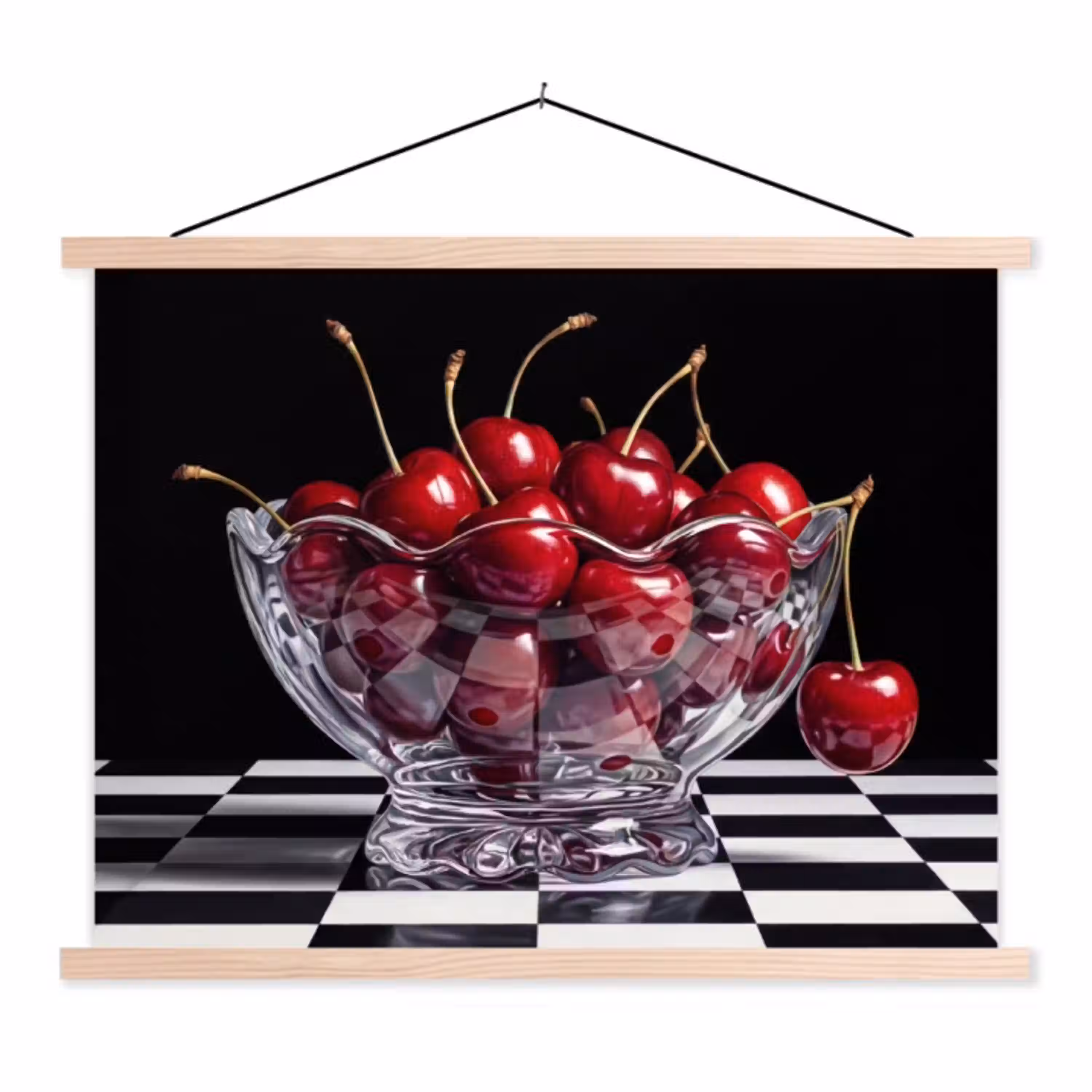 Eten - Kersen - Rood textielposter latten blank klein -3d