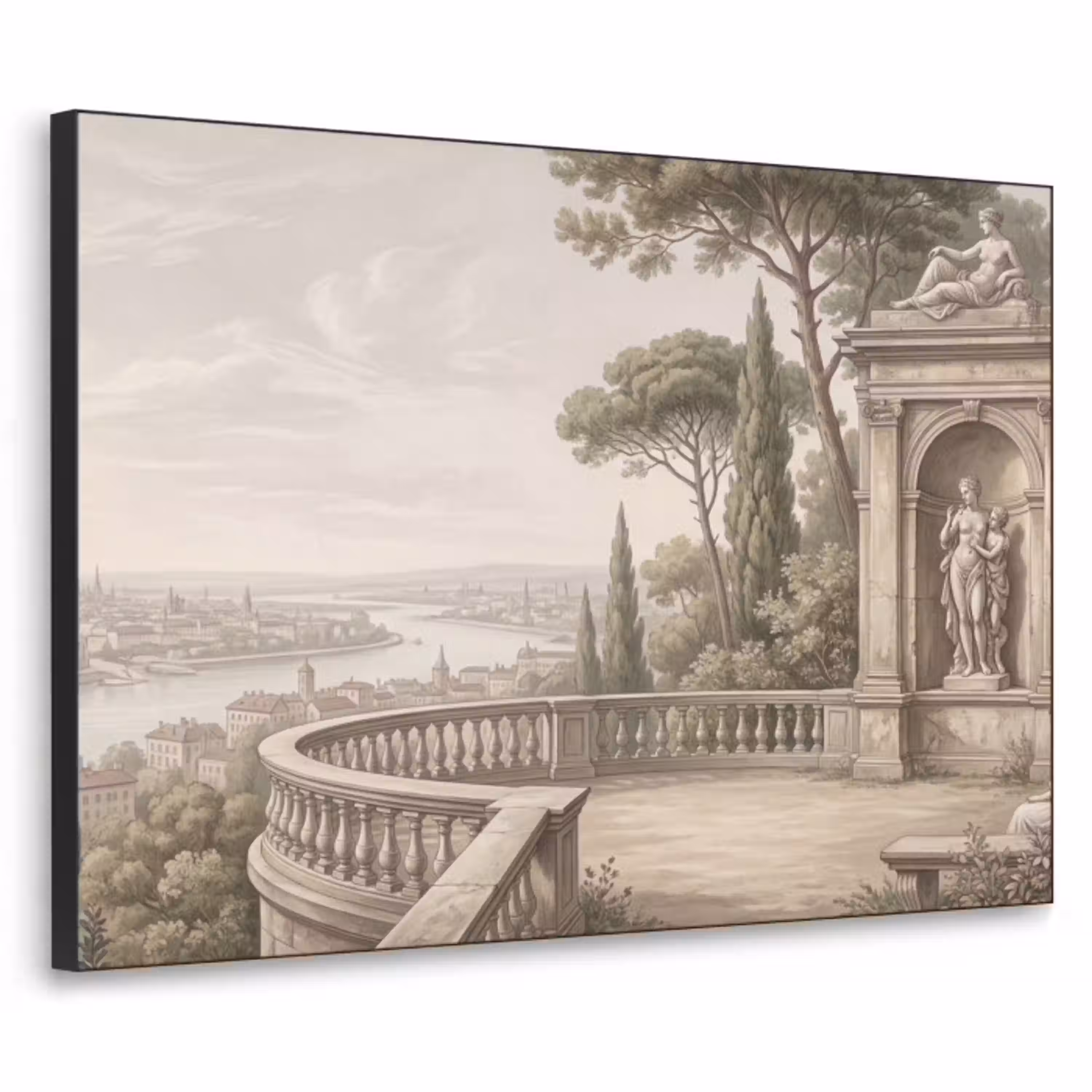 Terras - Stad - Uitzicht - Rivier Textielframe zwart klein -3d