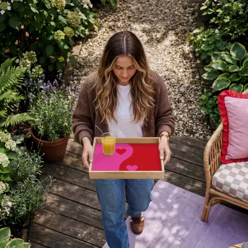 Minimalistisch - Rood - Roze - Hartjes Dienblad Rechthoek middel -sfeer5