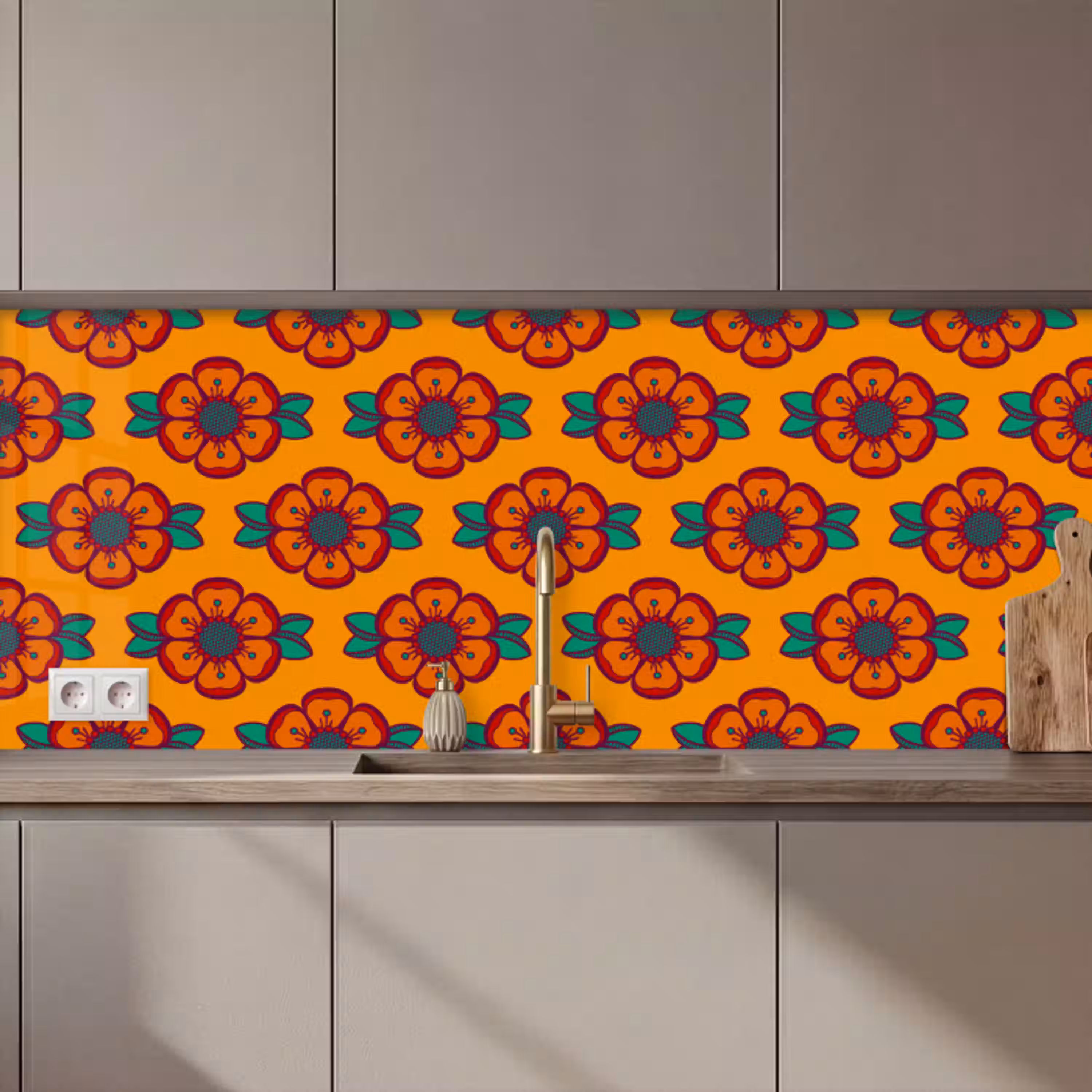 Design - Retro - Rozen - Oranje keuken achterwand 2 middel 871 zz_3dshopping