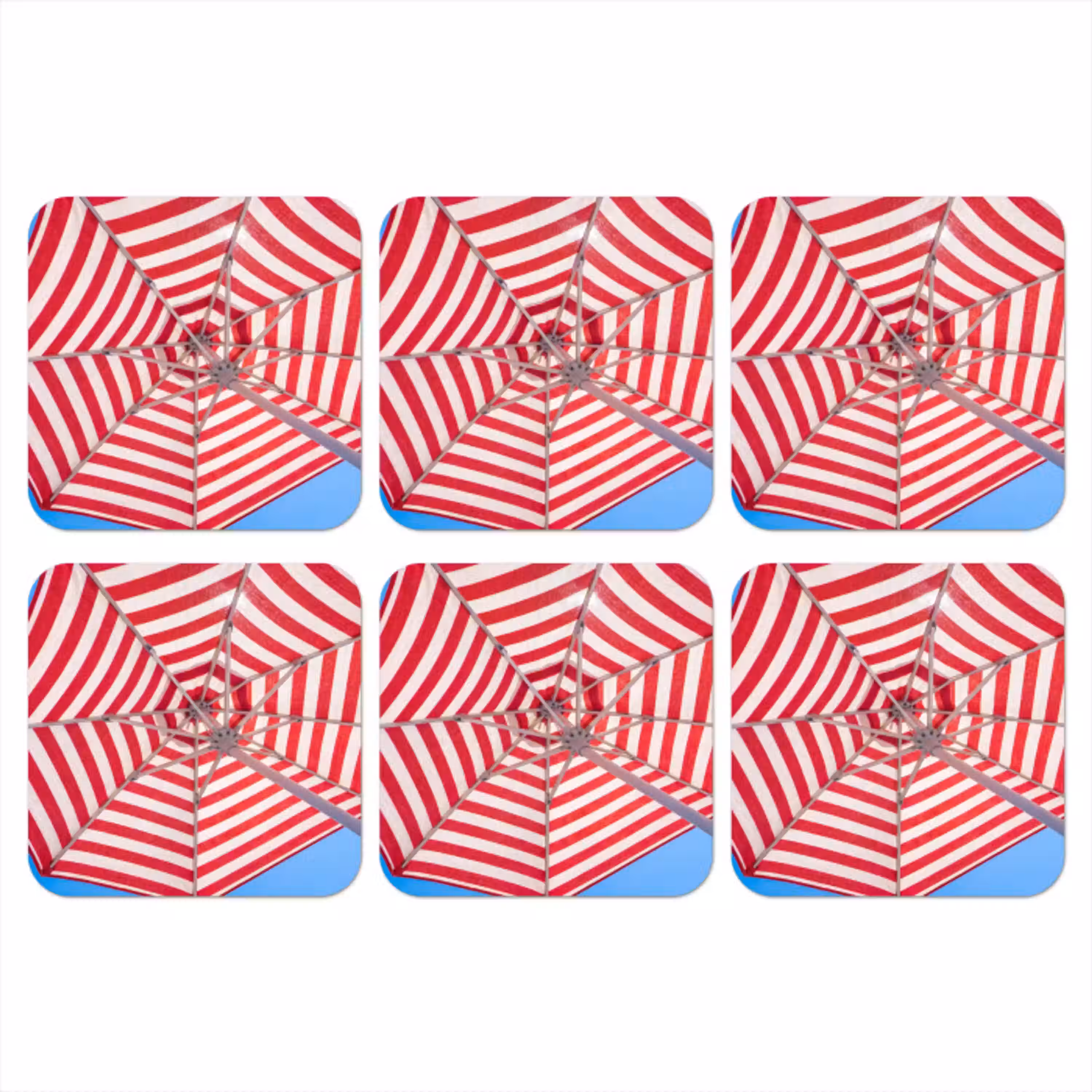 Parasol - Strepen - Zomer - Rood - Blauw onderzetter kurk middel -3d