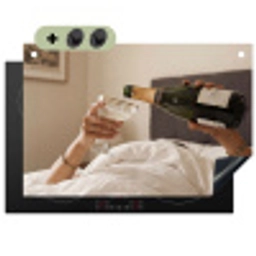 Champagne - Bed - Bubbels Inductie beschemer met haakjes klein -3d
