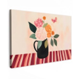 Vaas - Bloemen - Vlinder - Rood Tuinposter op houten frame 2 cm dik klein -3d