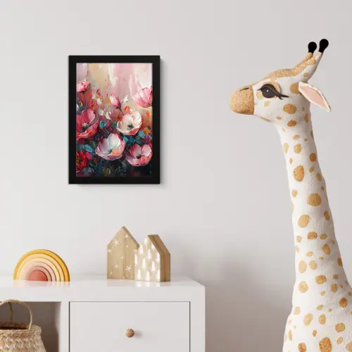 Klaprozen - Roze - Bloemen - Botanisch - Kunst fotolijst zwart zonder passe partout klein -usfeer4_kinderkamer