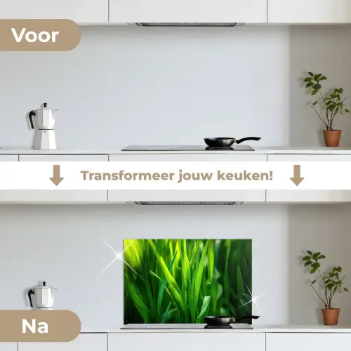 Grassprieten - Lichtinval - Groen keuken achterwand spatscherm klein -voor_na_NL