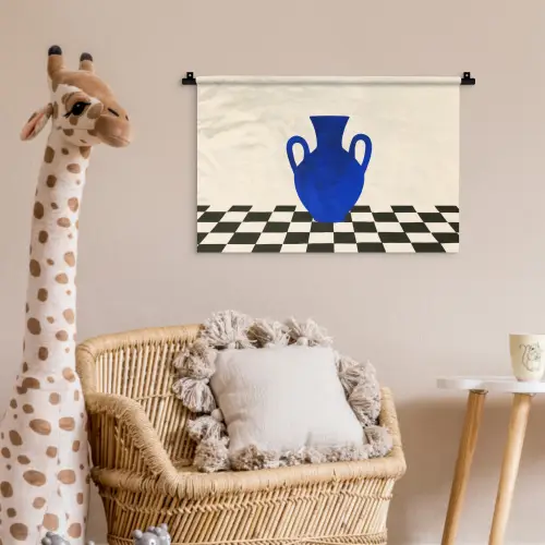 Vaas - Blauw - Geblokt - Modern Wandkleed katoen klein -wsfeer5_kind