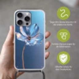 Blauw - Bloem - Glazen - Sierlijk Hoesje iPhone 16 Pro Max met koord klein -sfeer2_DE