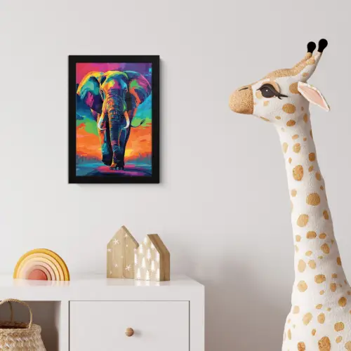 Olifant - Kleurrijk - Lucht - Abstract fotolijst zwart zonder passe partout klein -usfeer4_kinderkamer