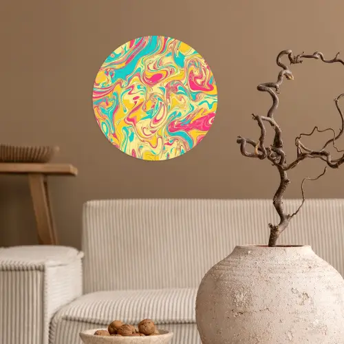 Geel - Roze - Blauw - Retro Wandcirkel behangsticker klein -sfeer1