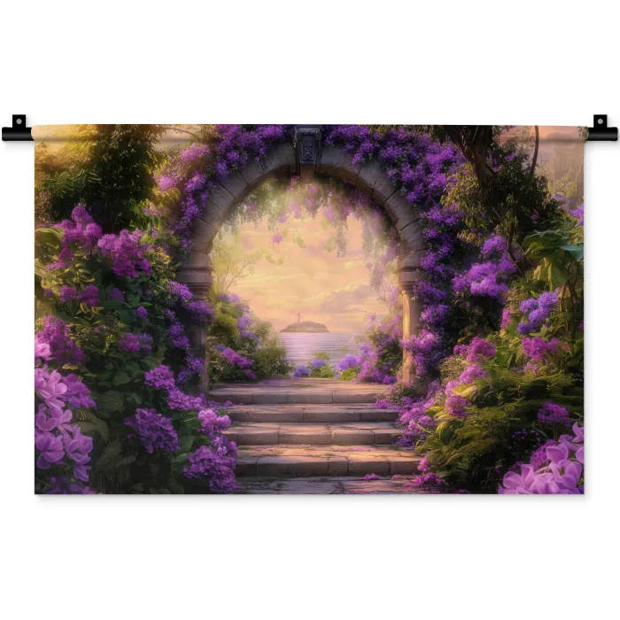 Poort - Paars - Bloemen Wandkleed katoen klein -zz3d