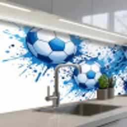 Voetballen - Verf - Sport - Blauw keuken achterwand 2 middel -3d_schuin