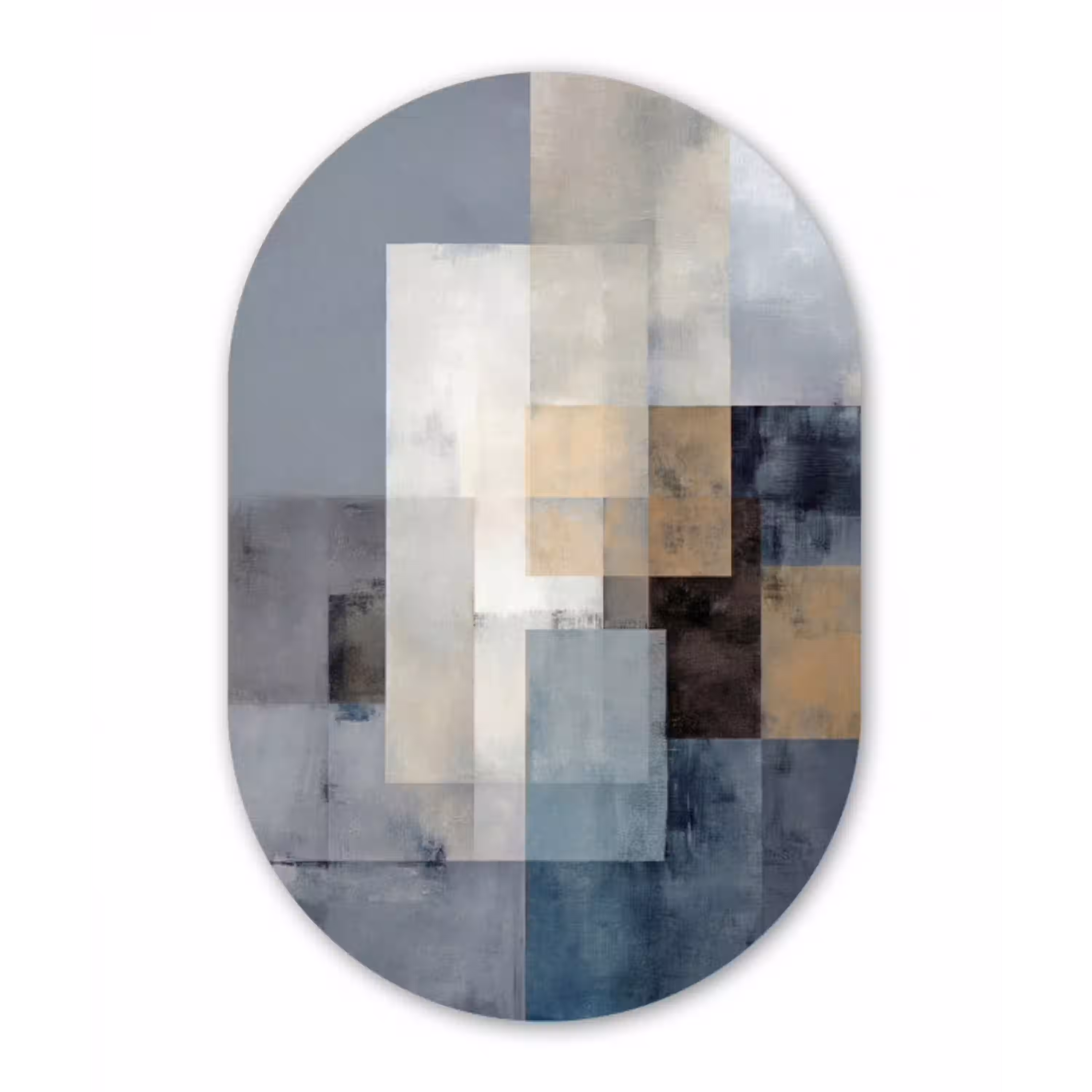 Rechthoeken - Abstract - Blauw Wandcirkel Ovaal Forex klein -3d