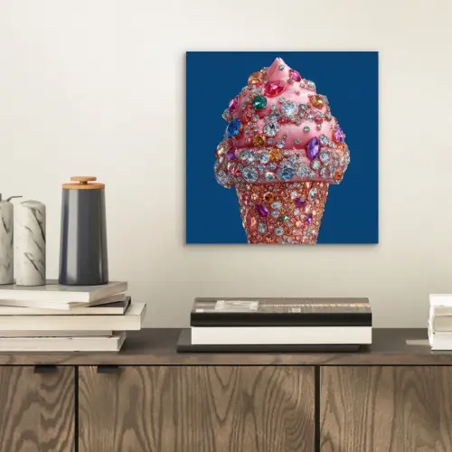Ijsje - Hoorntje - Steentjes - Blauw aluminium wit klein -sfeer1