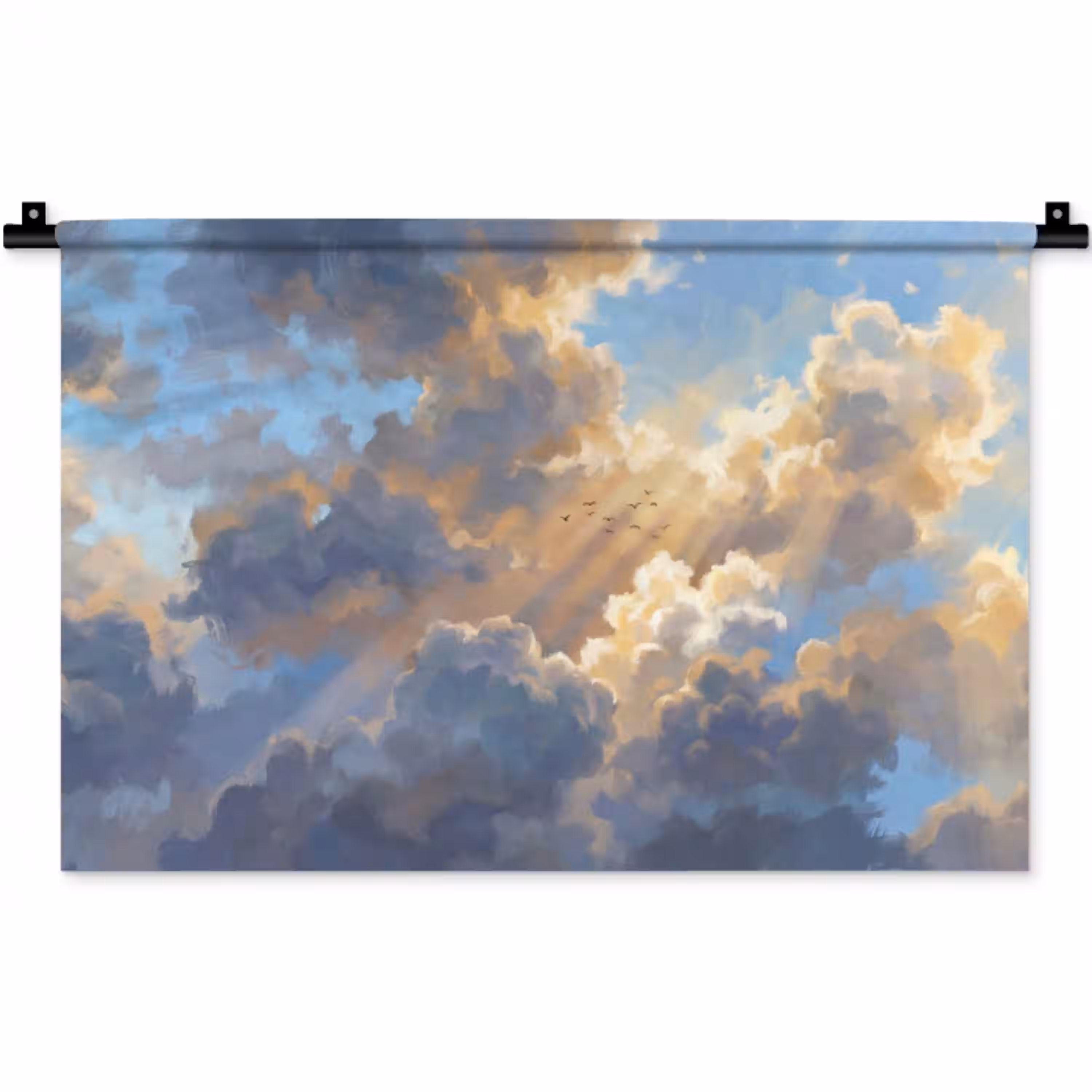 Wolken - Zonnestralen - Natuur - Abstract - Blauw Wandkleed katoen klein -zz3d
