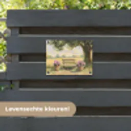 Houten bankje - Bloempotten - Landschap tuinposter los doek klein -sfeer3