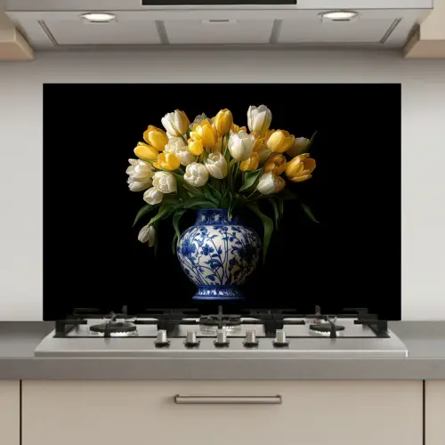 Geel - Tulpen - Vaas - Bloemen keuken achterwand spatscherm klein -3d_website