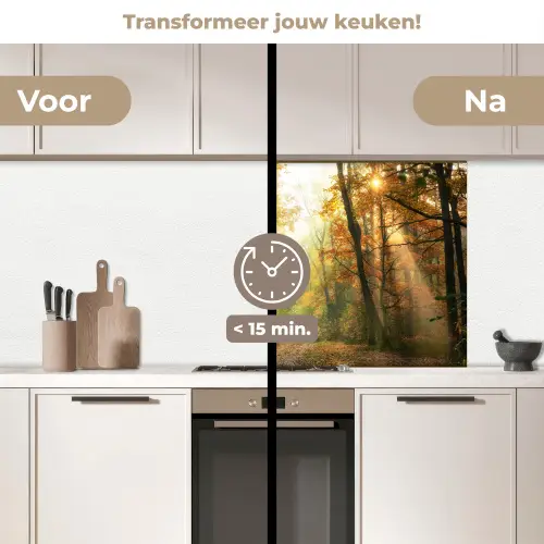 Bos - Herfst - Zon - Landschap - Natuur - Bomen - Bladeren keuken achterwand 2 middel -voor-na2_NL