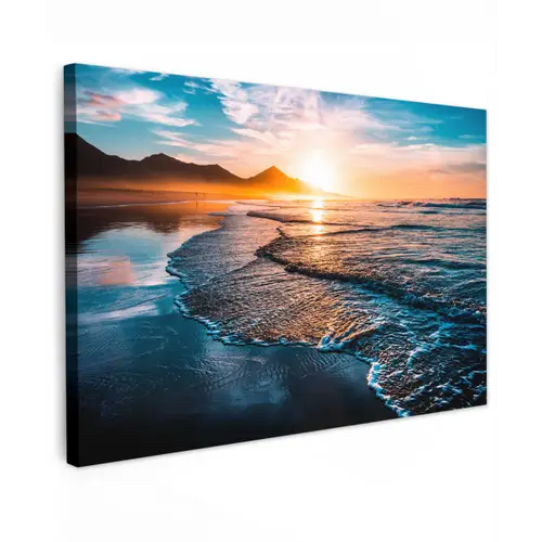 Zonsondergang - Zee - Berg - Horizon - Landschap - Blauw canvas 2cm klein -z3d