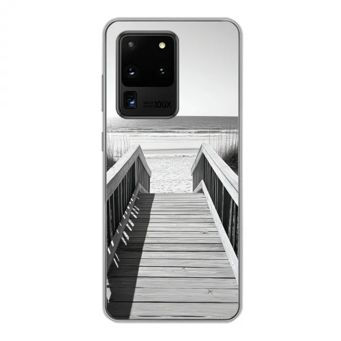 Loopbrug - Hout - Strand - Zee Telefoonhoesje Samsung Galaxy S20 Ultra klein -3d