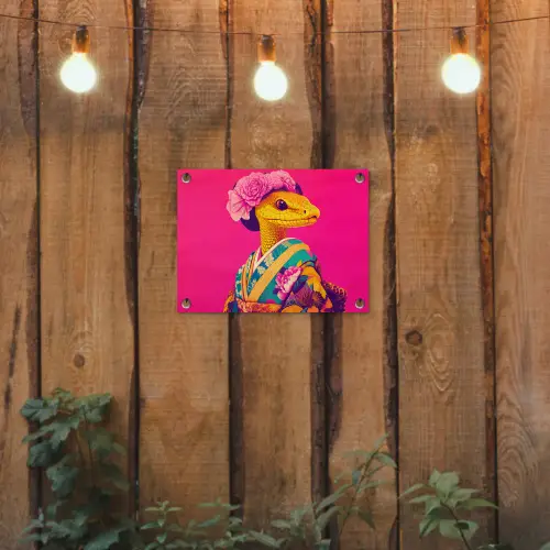 Hagedis - Bloemen - Roze - Kimono tuinposter los doek klein -sfeer1