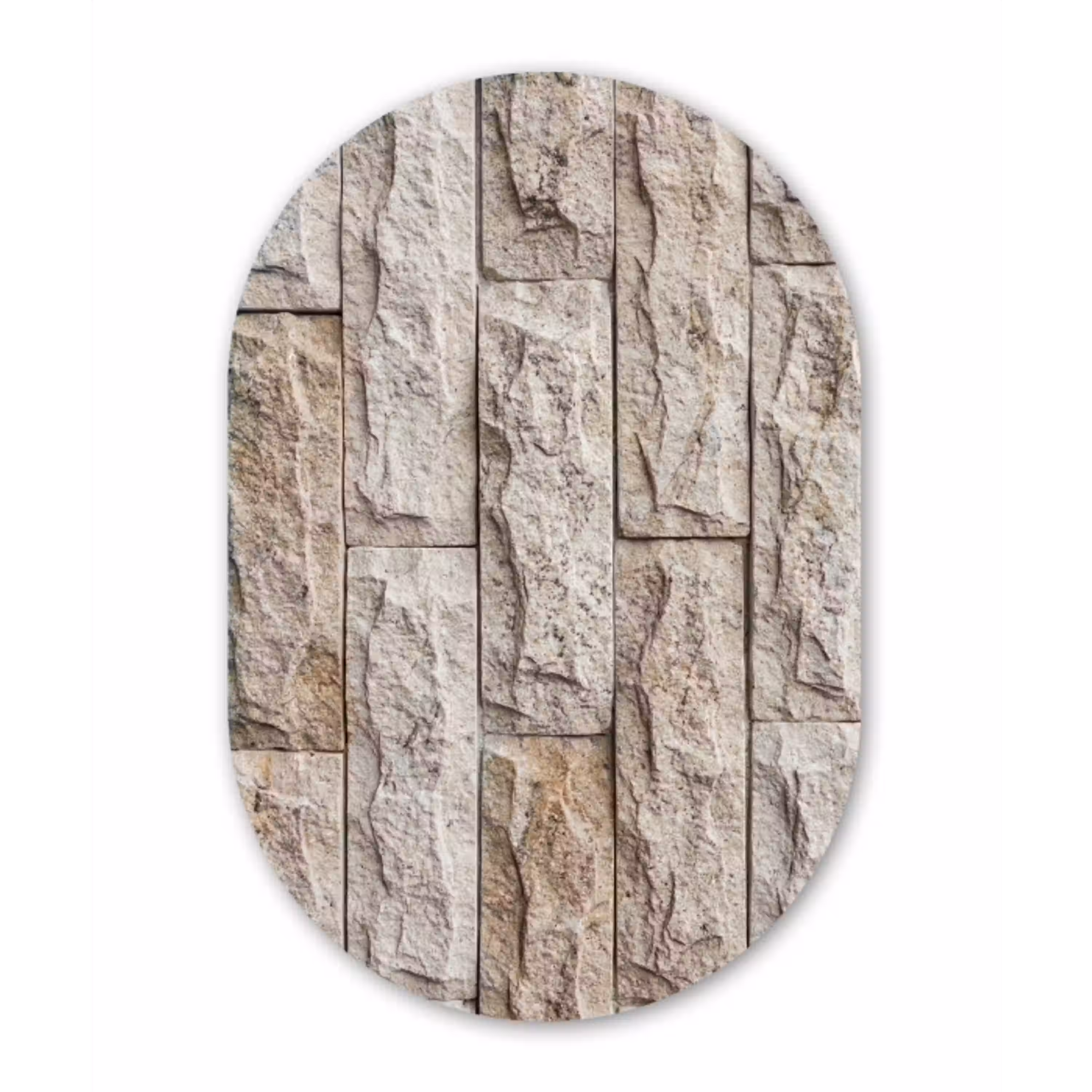 Muur - Steen - Ruw - Beige - Textuur Wandcirkel Ovaal Aluminium middel -3d