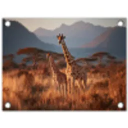 Giraffen - Hoog gras - Acaciabomen tuinposter los doek klein -3d