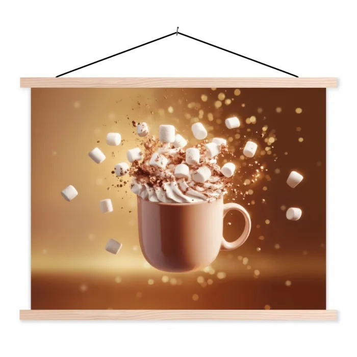 Chocomelk - Drinken - Warm - Bruin textielposter latten blank klein -3d