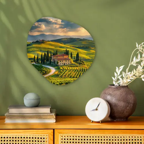 Toscane - Landschap - Wijngaarden Wandcirkel Organisch Forex 3mm klein -sfeer2