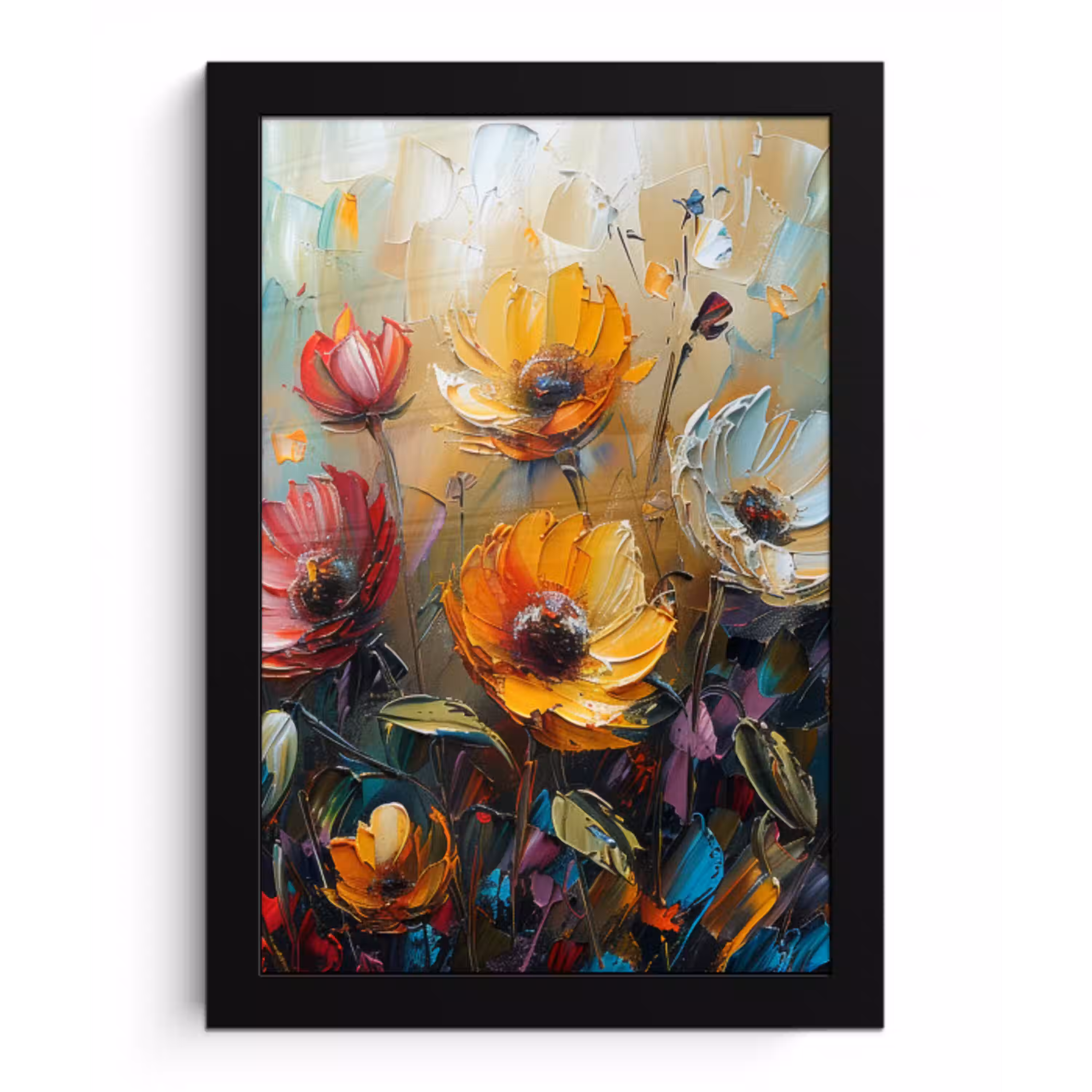 Watercolor - Bloemen - Kunst - Modern fotolijst zwart zonder passe partout klein -3d