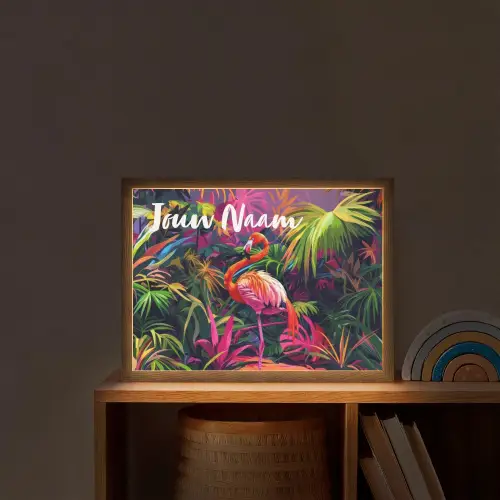 Flamingo - Tropisch - Dier - Bladeren Light Box met batterij (Wandlamp kind) middel -sfeer1_kind