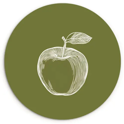 Lijntekening - Appel - Olijfgroen - Blaadje Wandcirkel kunststof plaat 5mm dik klein -3d