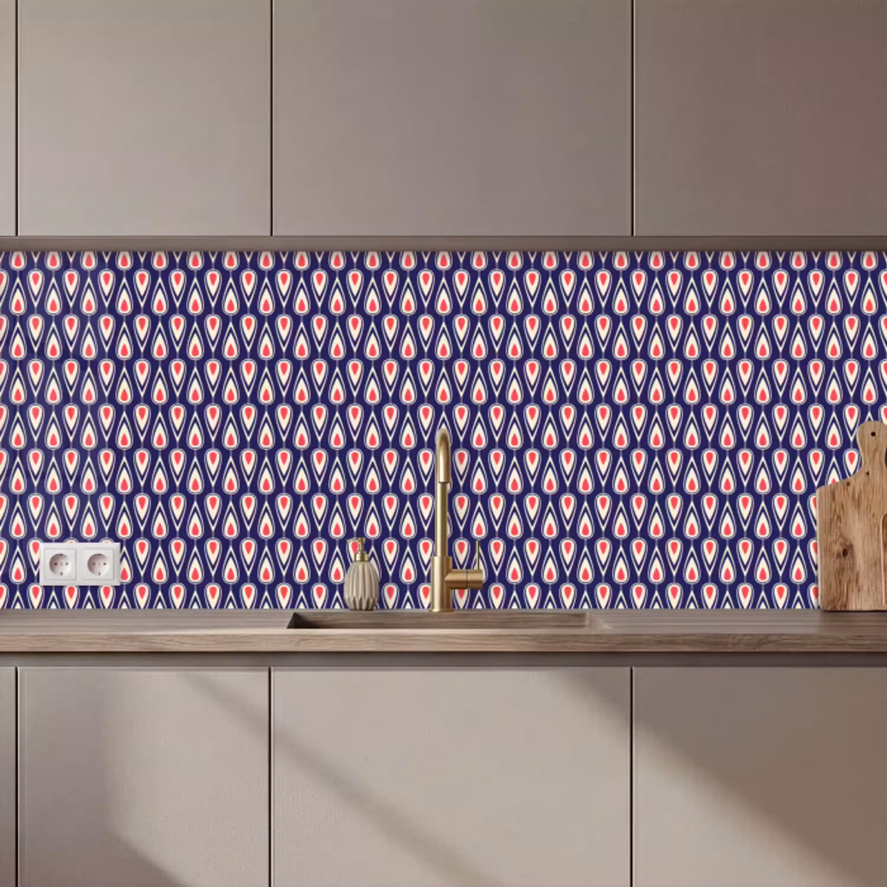 Patronen - Vintage - Blauw - Rood keuken achterwand 2 middel 871 zz_3dshopping