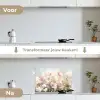 Bloemenveld - Lichte tinten - Geschilderd keuken achterwand spatscherm klein -voor_na_NL