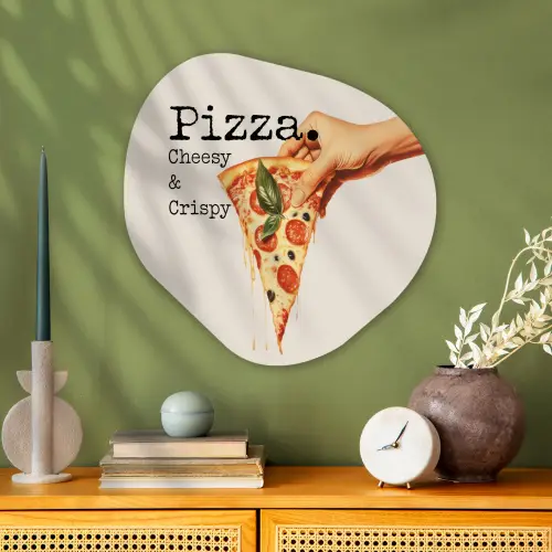 Pizza - Kaas - Pepperoni Wandcirkel Organisch Aluminium middel -sfeer2