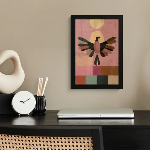 Illustratie - Vogel - Vlakken - Kleurrijk fotolijst zwart zonder passe partout klein -sfeer1