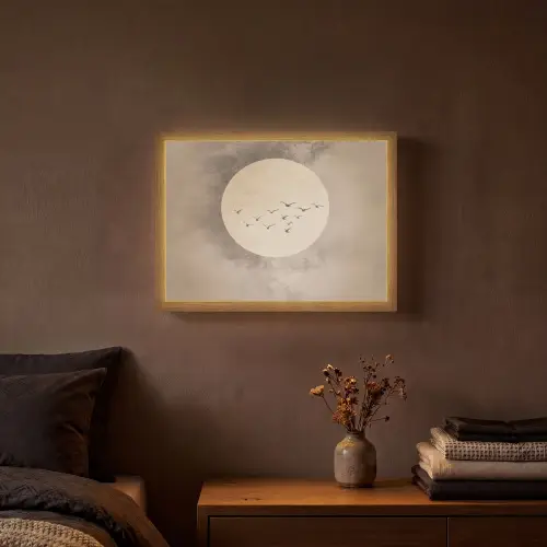 Vogel - Beige - Japandi Light Box met batterij (Wandlamp) middel -sfeer4