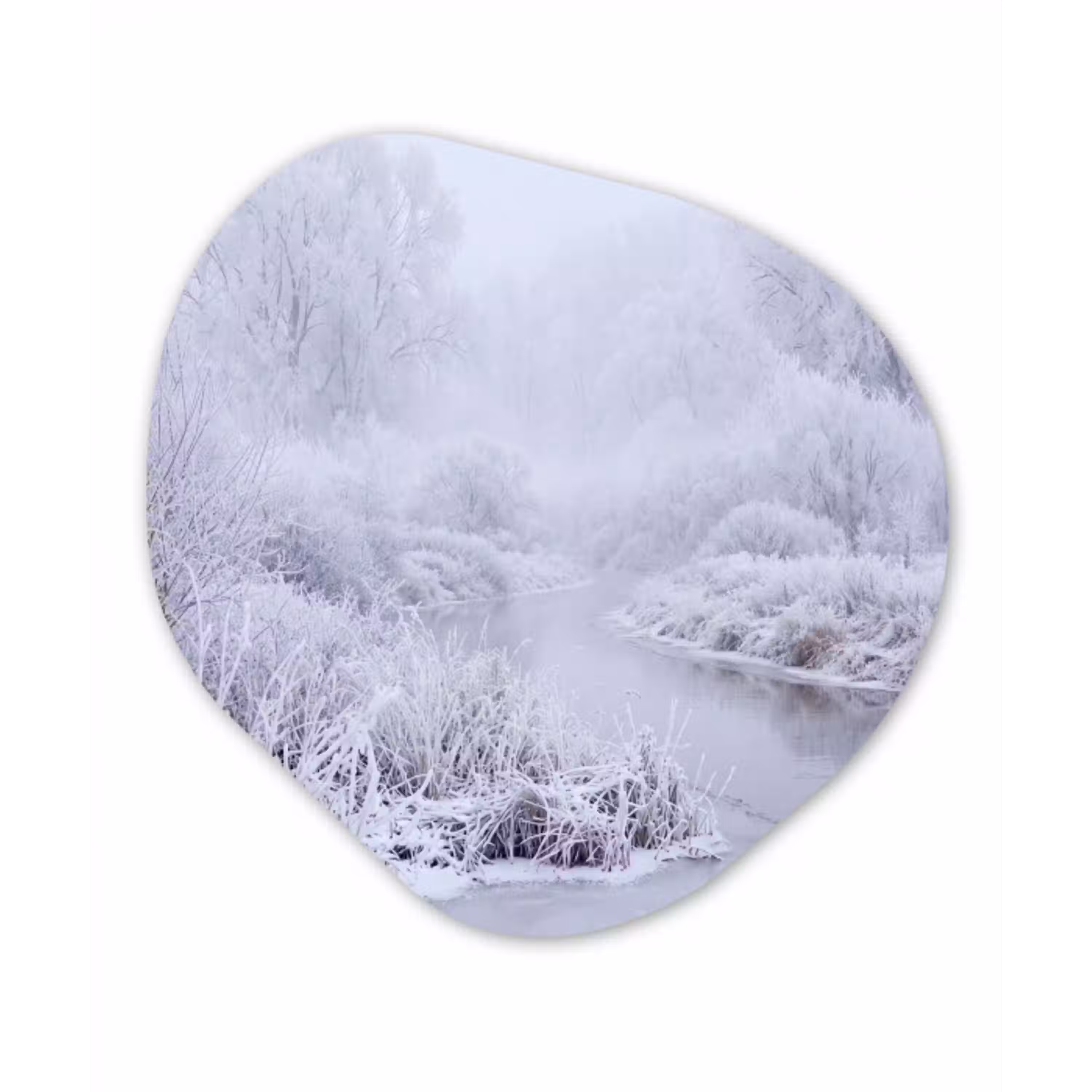 Rivier - Sneeuw - Bos - Winter - Schilderachtig Wandcirkel Organisch Forex 3mm klein -3d