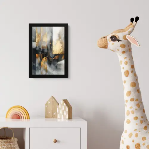 Kunst - Goud - Zilver - Abstract fotolijst zwart zonder passe partout klein -usfeer4_kinderkamer