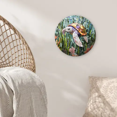 Schildpad - Zeewier - Mozaïek Wandcirkel kunststof plaat 5mm dik klein -sfeer5