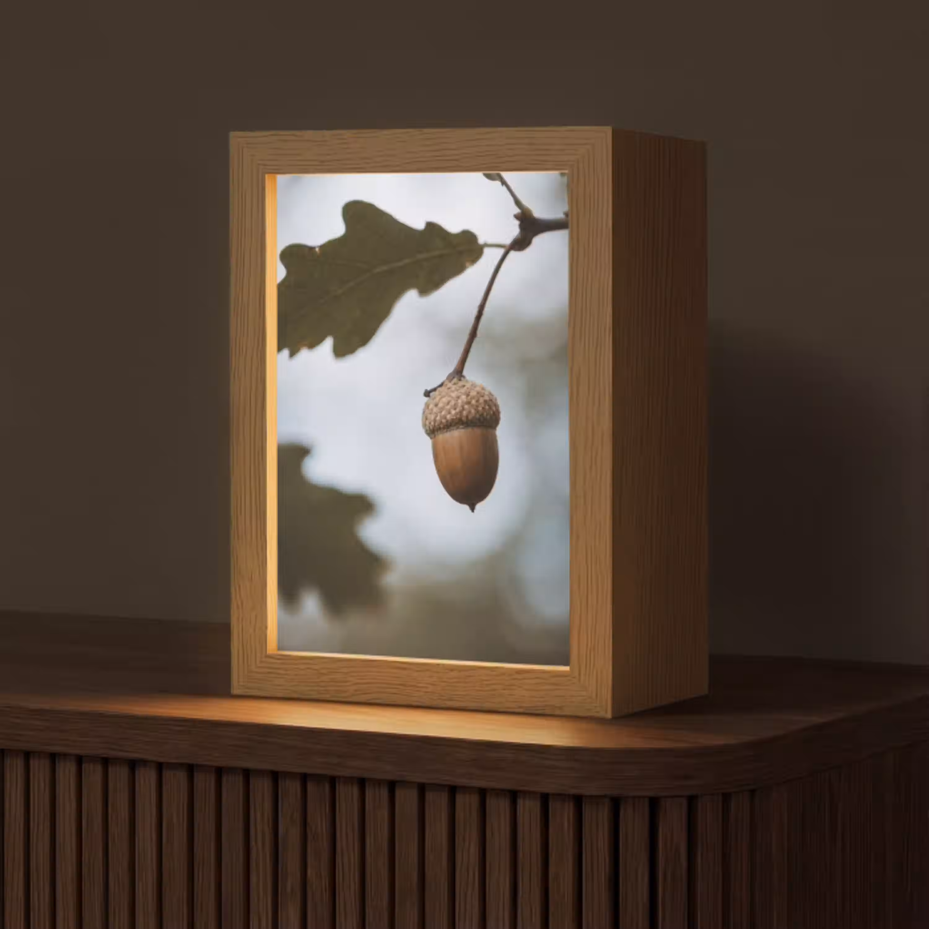 Eikel - Eikenblad - Bos - Herfst - Natuur Light Box met kabel (Tafellamp) klein -z3d_website