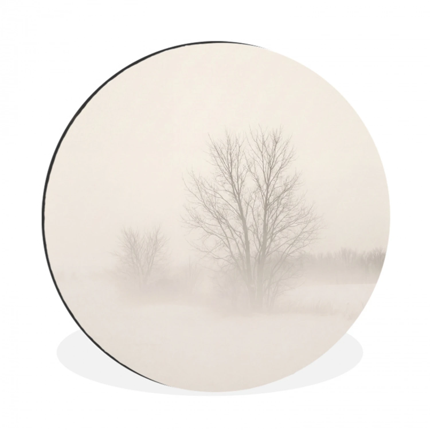 Boom - Mist - Sneeuw - Winter - Minimalistisch Wandcirkel aluminium klein -3d