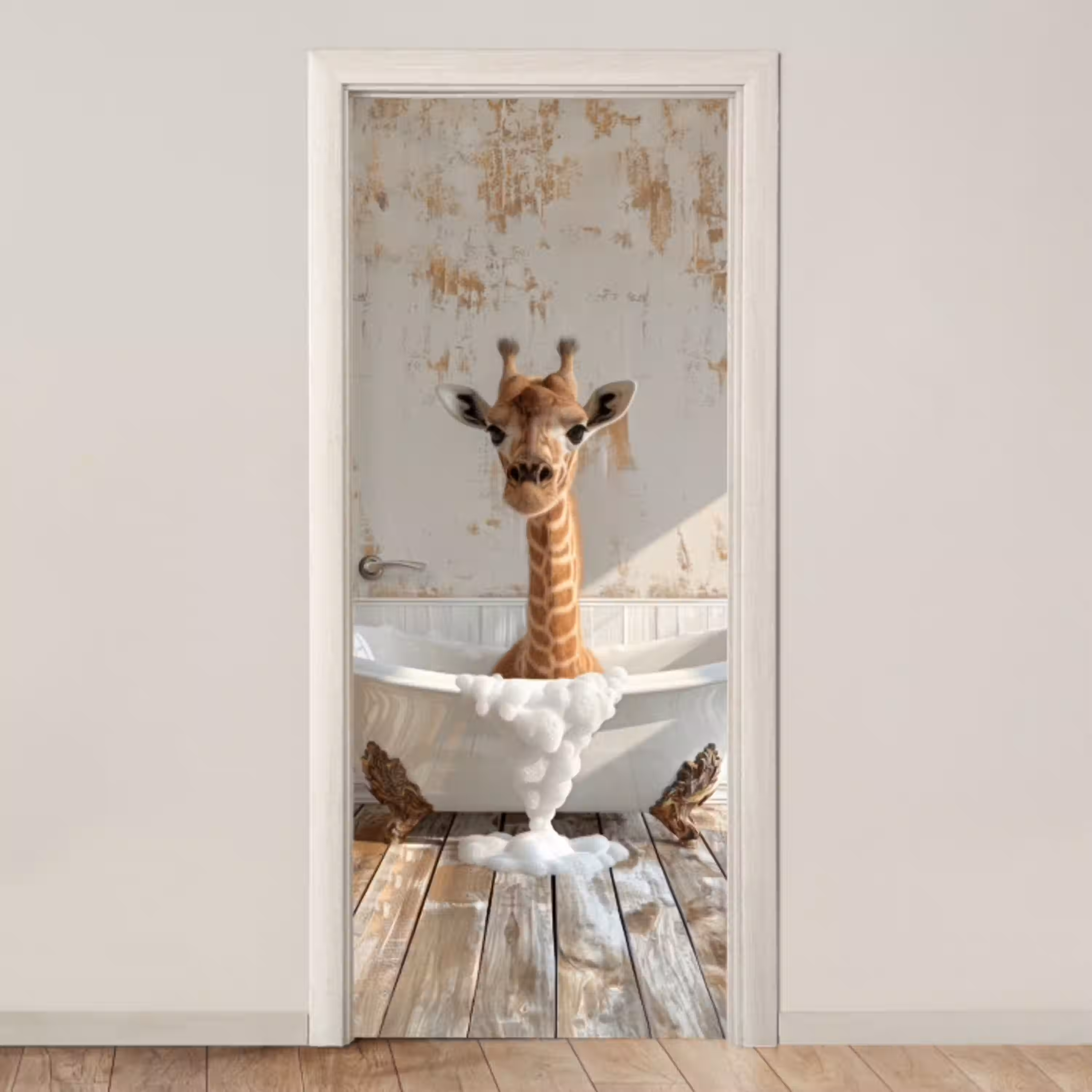 Giraf - Badkuip - Vintage - Dieren deurposter klein -3d_beige